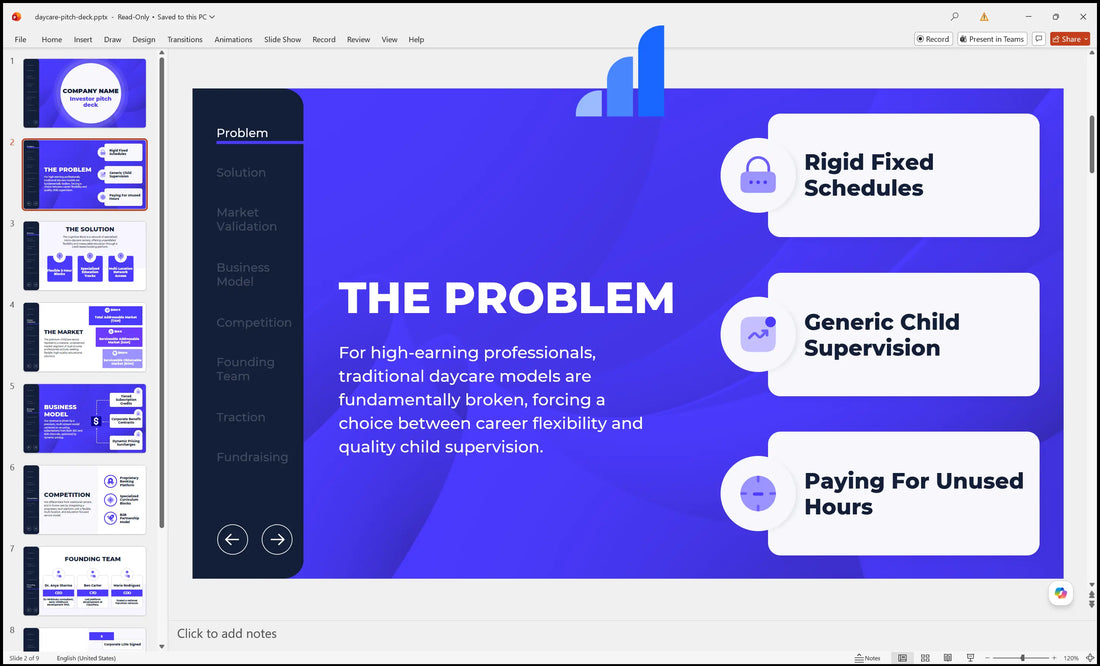 Daycare Pitch Deck Problem Slide Bplant