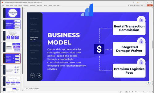 filmmaker equipment rental service pitch deck business model slide bplant