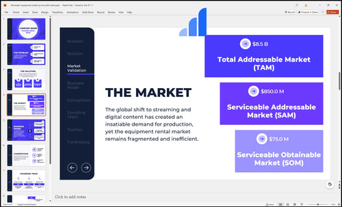filmmaker equipment rental service pitch deck market slide bplant