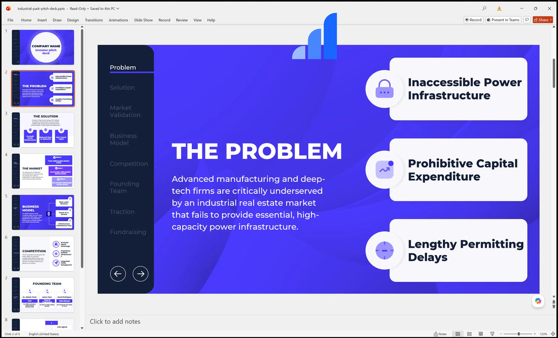 Industrial Park Pitch Deck Problem Slide Bplant