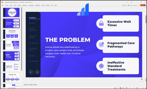 orthopedic center pitch deck problem slide bplant