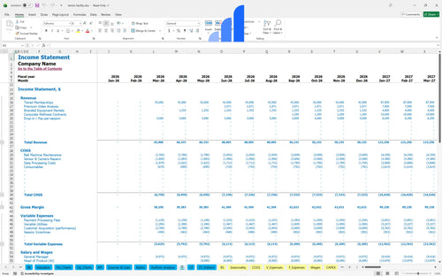 tennis facility financial model income statement bplant