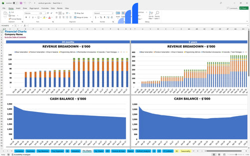 workout gym financial model financial charts bplant