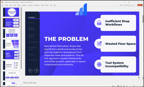 workshop tool store pitch deck problem slide bplant