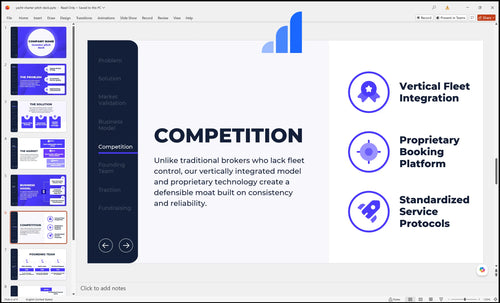 yacht charter pitch deck competition slide bplant
