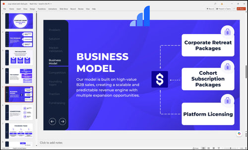 yoga retreat pitch deck business model slide bplant