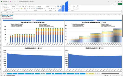 yoga wellness boutique financial model financial charts bplant