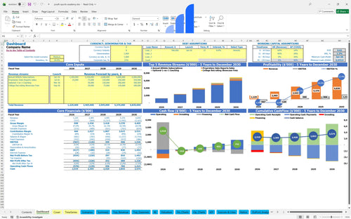 youth sports academy financial model dashboard bplant